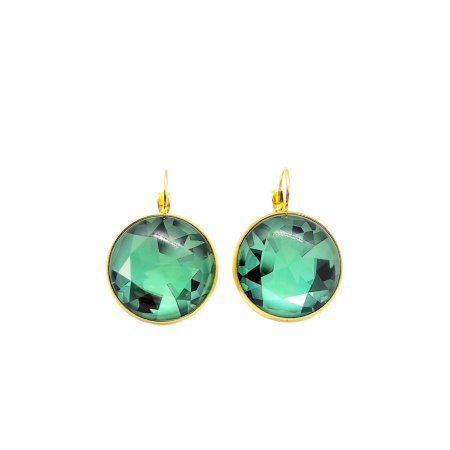 EARRINGS STEEL GOLD GREEN DIAMONDS2